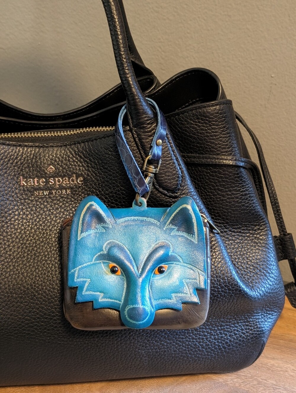 Leather Wristlet Fox Wolf Wallet Coin Pouch Purse Blue Brown Detachable Strap